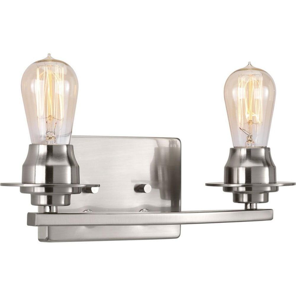 Progress Lighting Debut 2-Light Bath Vanity Fixture, Steel, Brushed Nickel, Clear or Frosted Seeded Glass