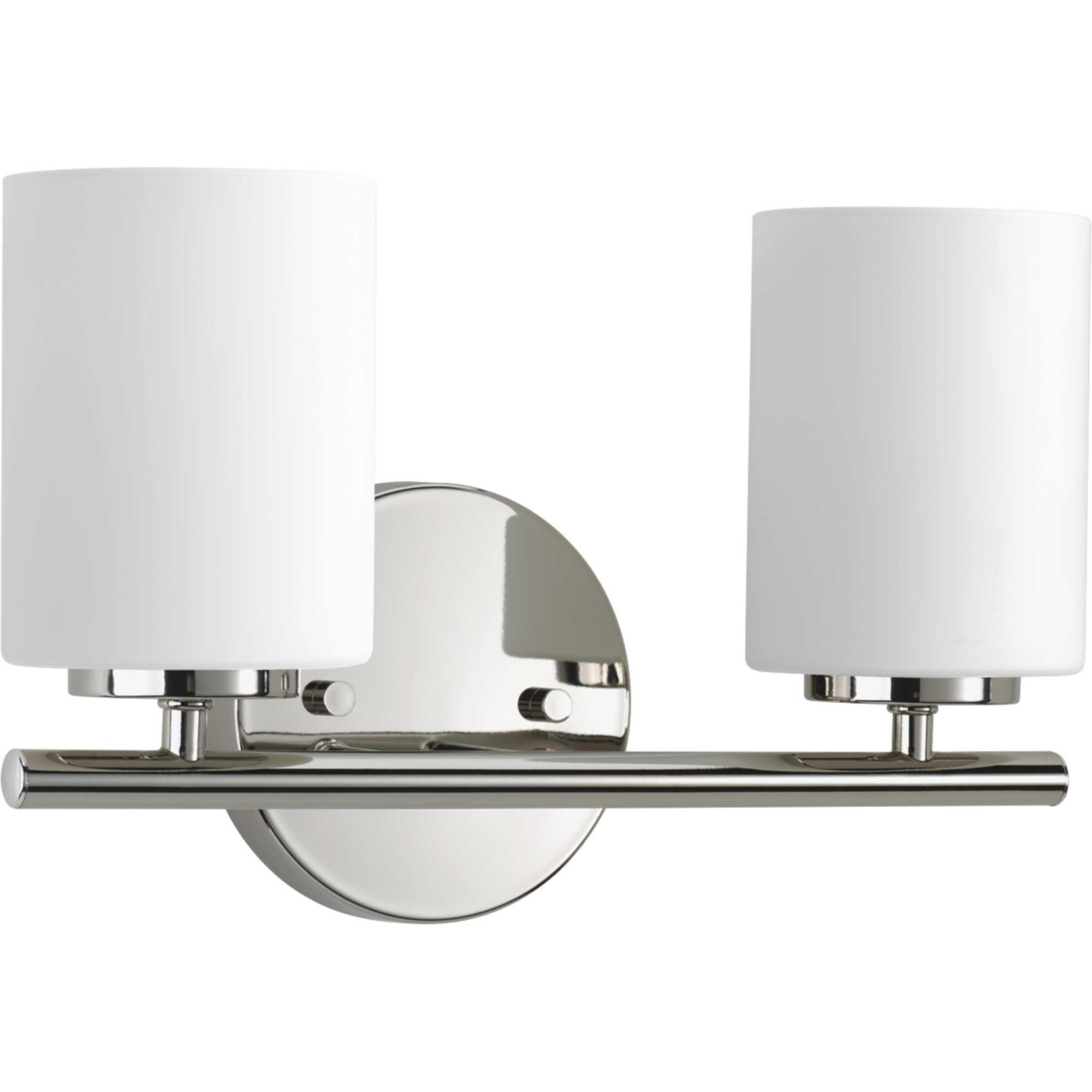 Progress Lighting Replay Collection 2-Light Bath Vanity, Polished Nickel, Shade Included