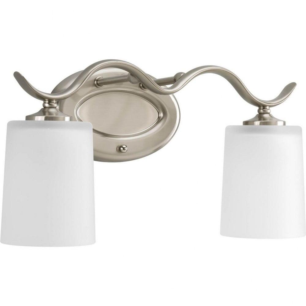 Brushed Nickel 2-Light Wall Sconce with Etched Glass Shades