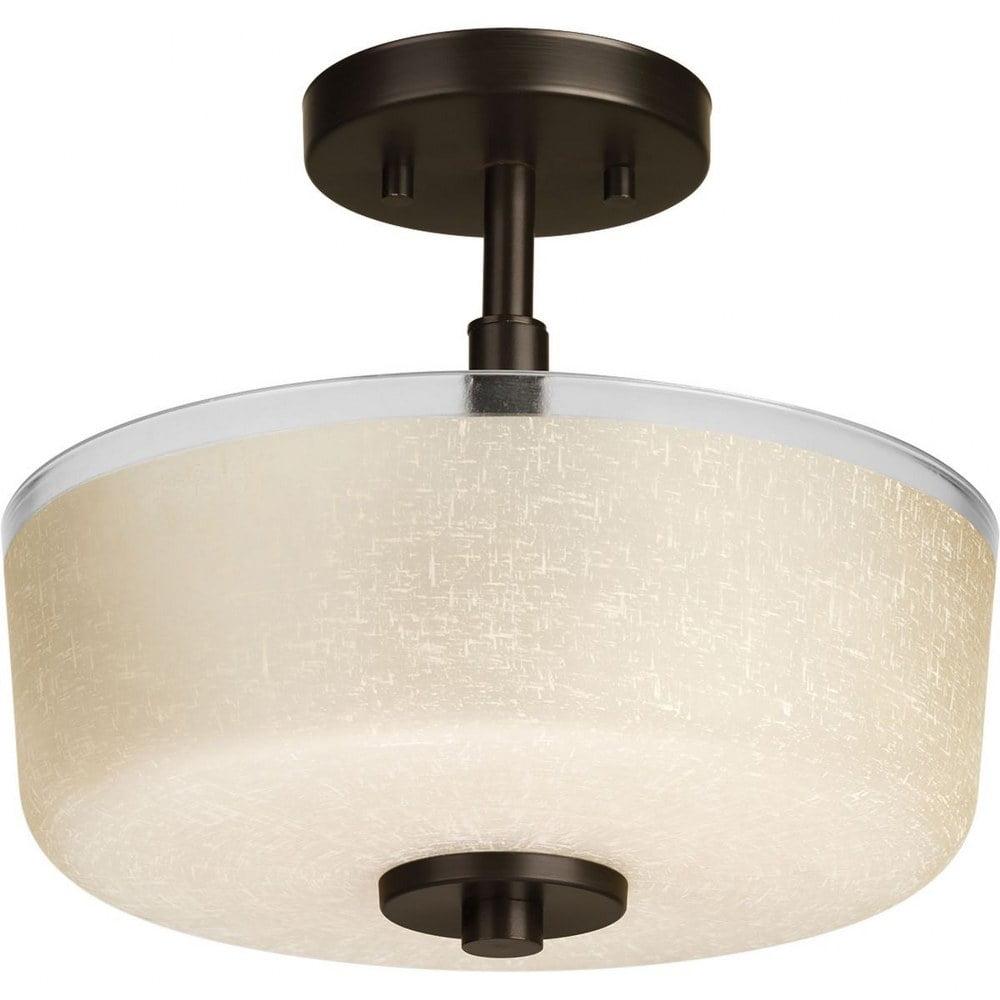 Progress Lighting Alexa Collection, 2-Light Semi-Flush, Antique Bronze, White Linen Glass Shade