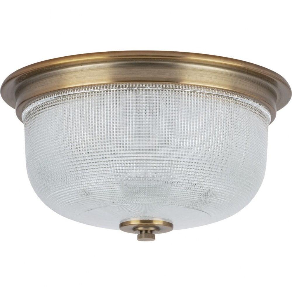 Progress Lighting, Archie Collection, 2-Light Flush Mount, Vintage Brass, Double Prismatic Glass