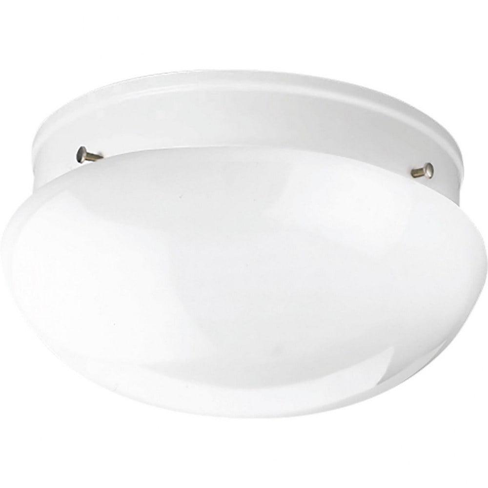 Progress Lighting, Fitter Collection, 2-Light Flush Mount, Brushed Nickel, White Glass Bowl