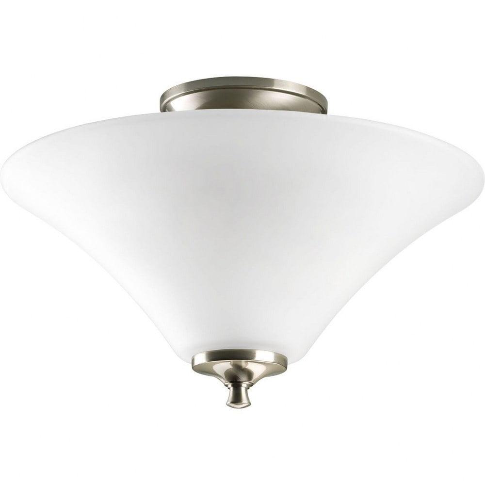 Brushed Nickel Semi-Flush Mount Light with Trumpet Glass Shade