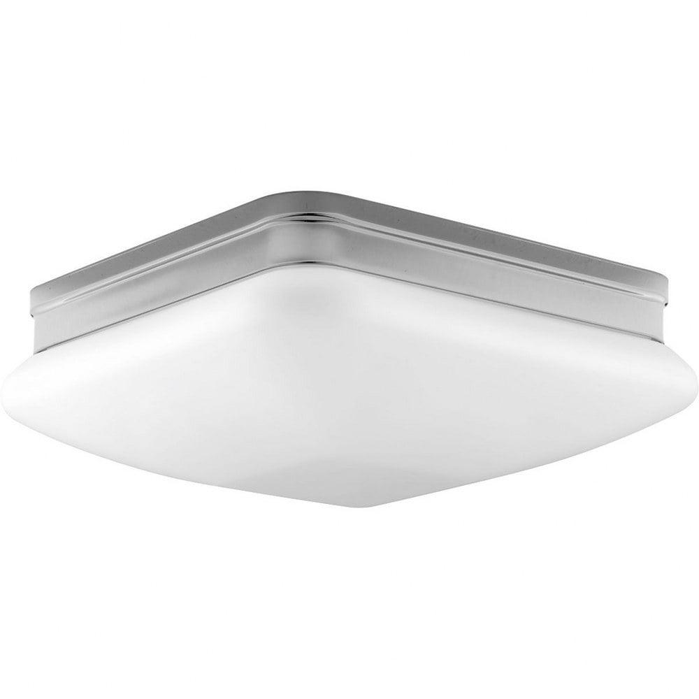 Polished Chrome Square Flush Mount with Etched Opal Glass