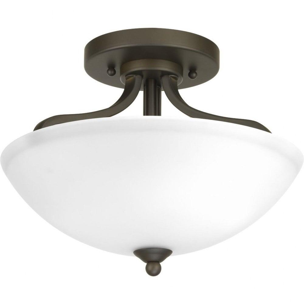 Progress Lighting Laird 2-Light Semi-Flush Mount Ceiling Light, Antique Bronze, Glass Shade