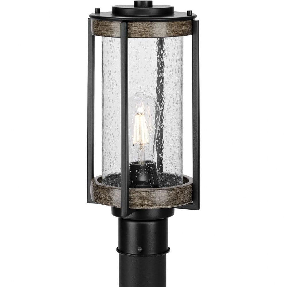 Whitmire Matte Black Outdoor Post Lantern with Seeded Glass Shade