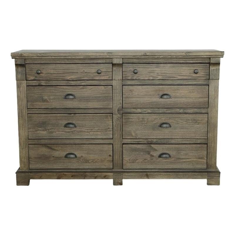 Weathered Gray Brown 8-Drawer Pine Wood Dresser