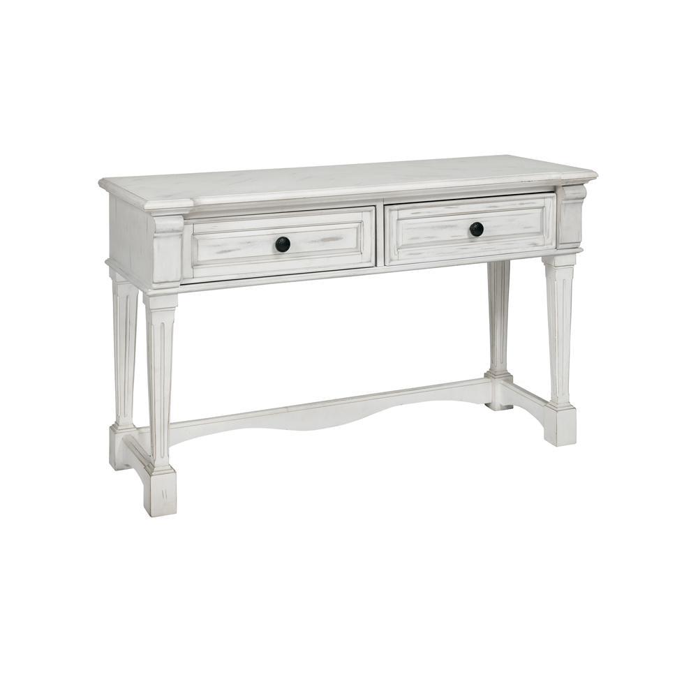 Casual Farmhouse Chalk White Wood Sofa Console Table with Storage