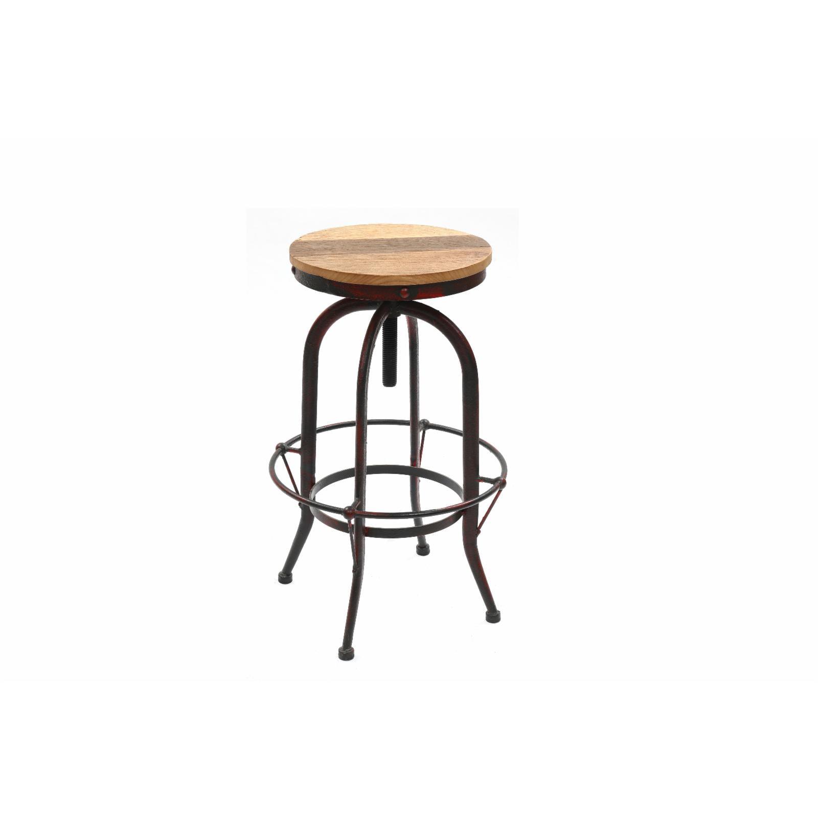 Adjustable Brown Pine and Red Metal Swivel Stool