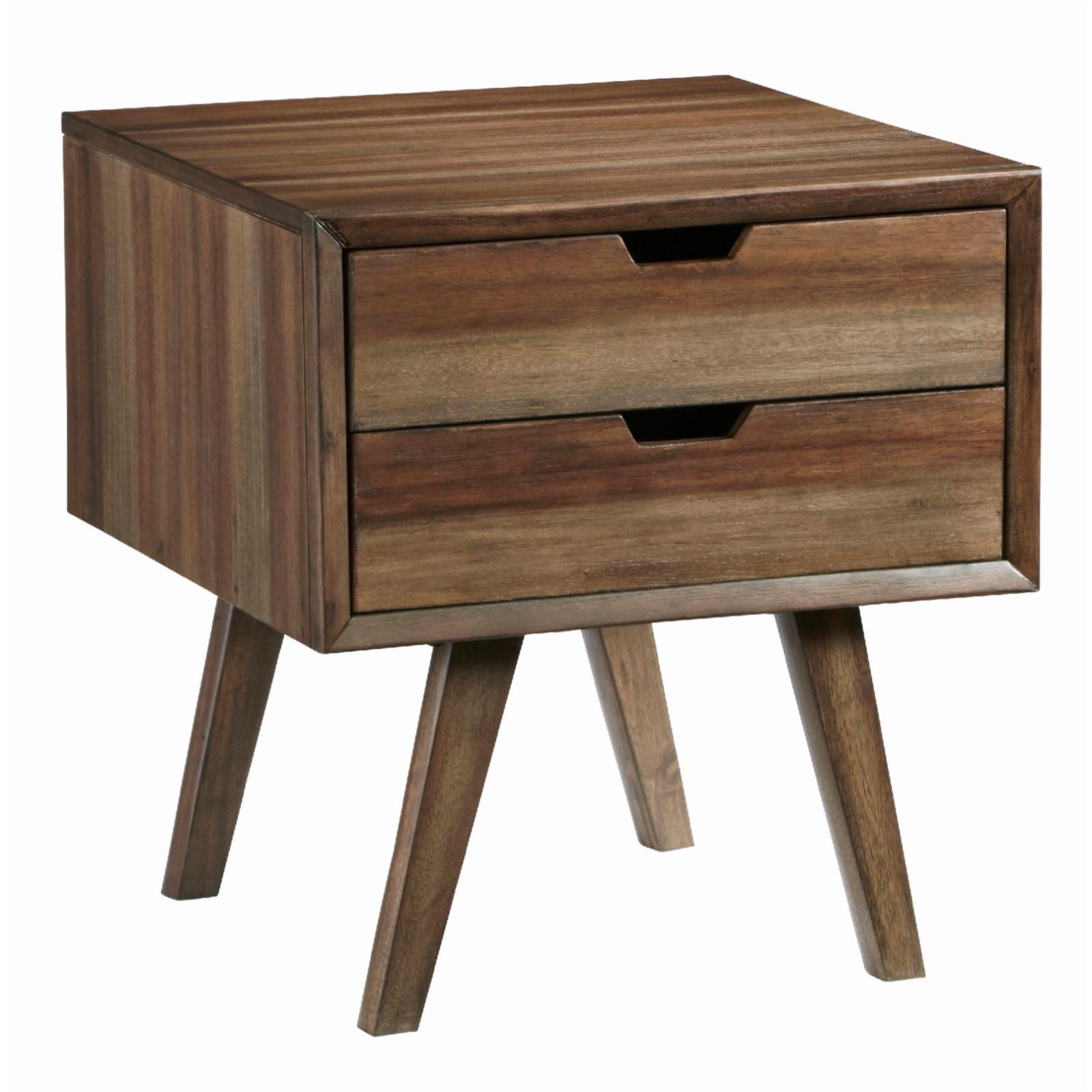 Transitional Brown Square Wood End Table with Drawer