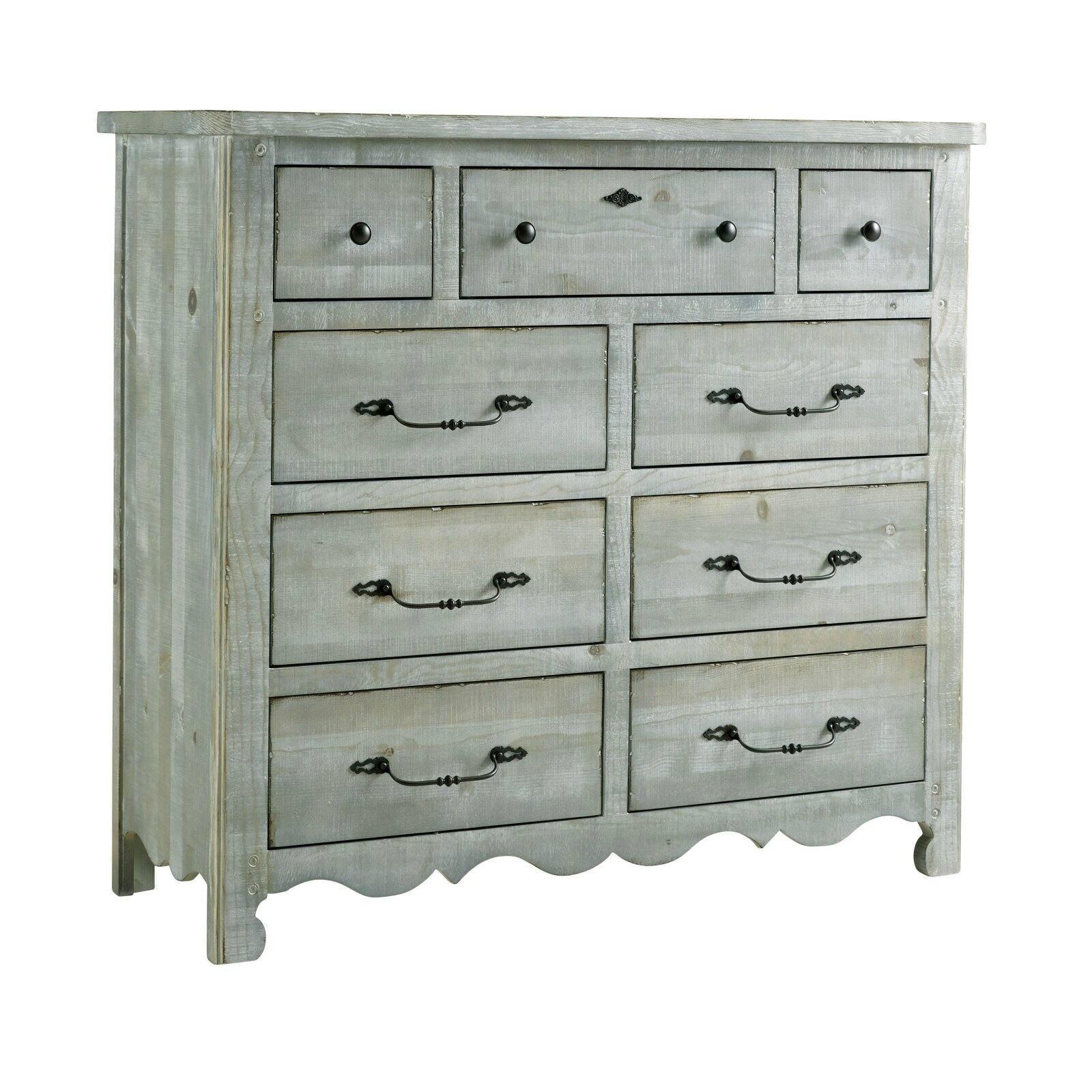 Mint Gray Pine 9-Drawer Farmhouse Dresser