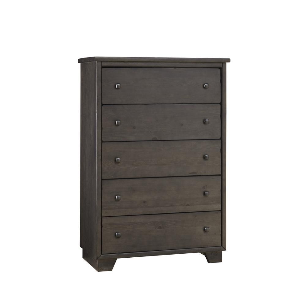 Storm Gray Transitional 5-Drawer Chest with Antique Brass Hardware