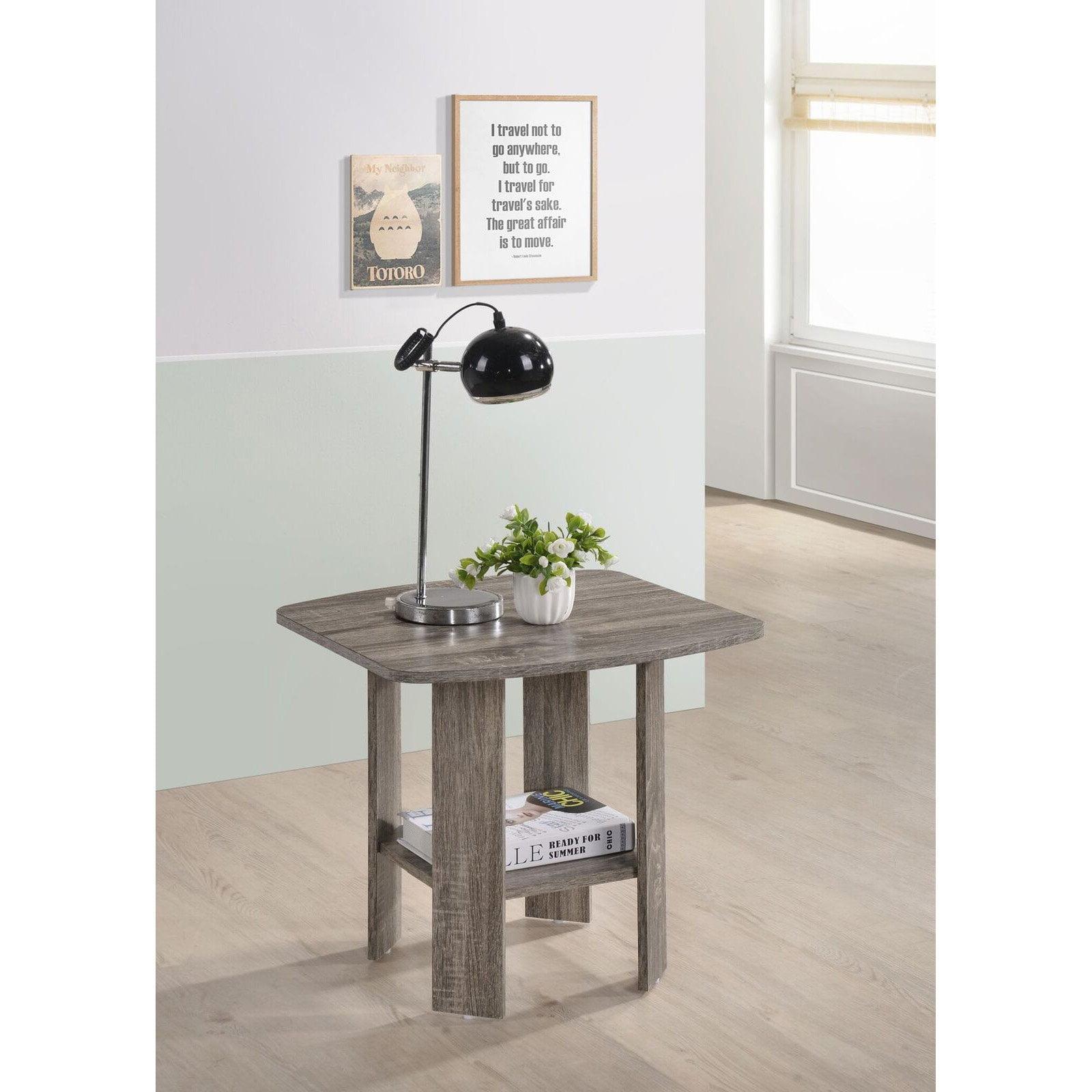 Transitional Taupe Square End Table with Storage Shelf