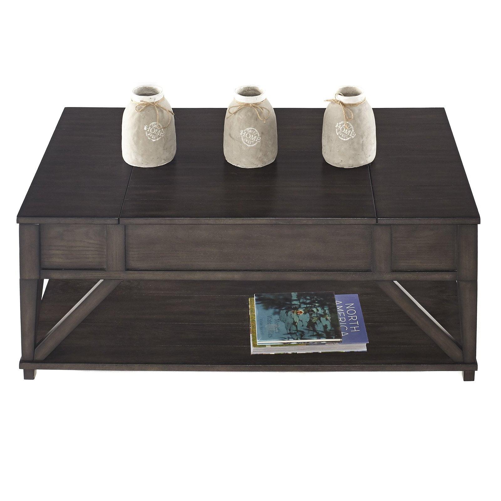 Midnight Oak Brown Rectangular Lift-Top Coffee Table with Storage