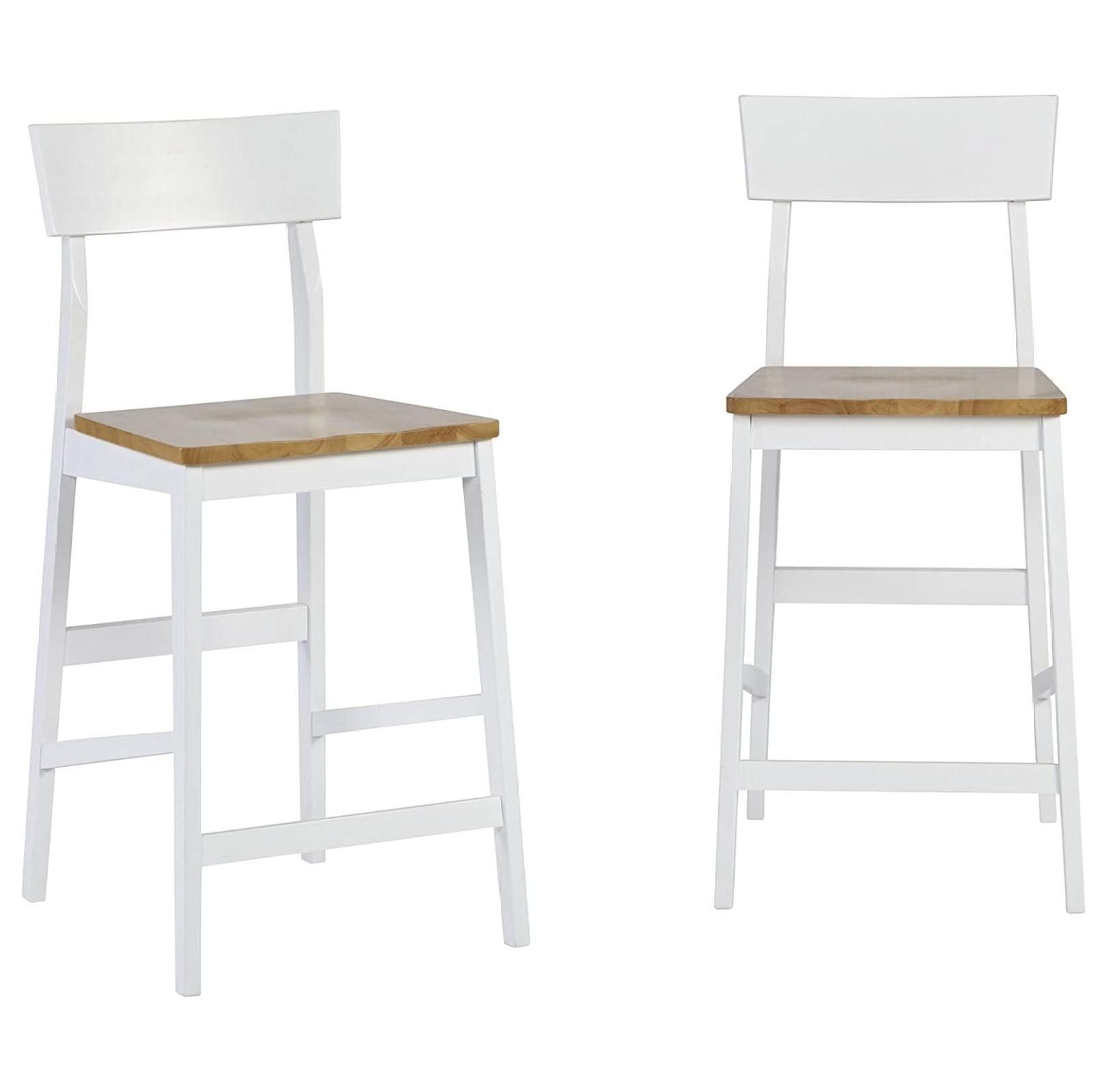 Contemporary Light Oak and White Wood Counter Stool Set