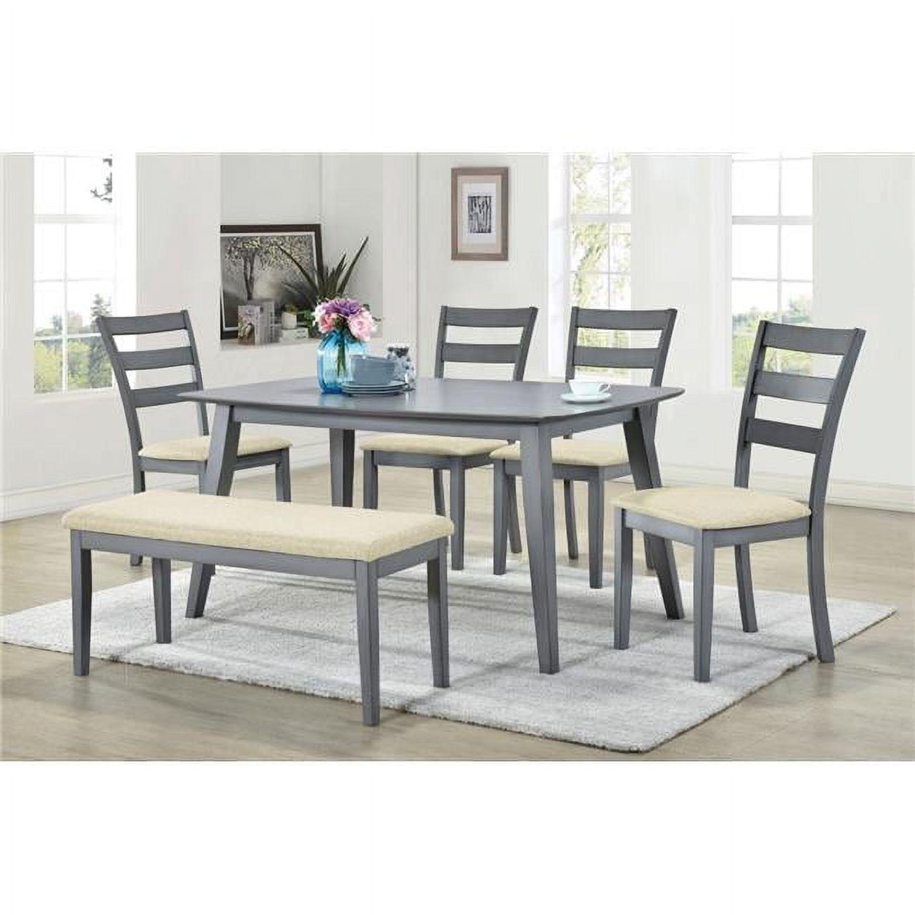 Gray Transitional Rectangular Dining Table Set with 4 Chairs and Bench