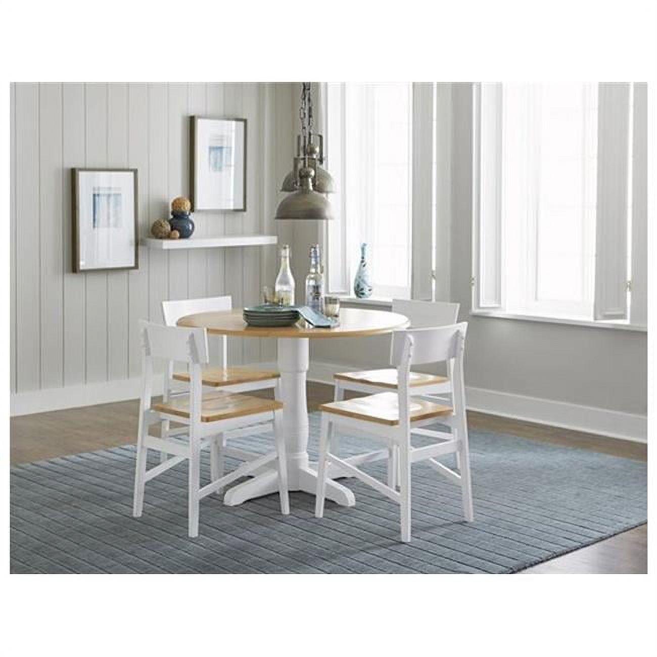 White and Natural Wood Round Extendable Dining Table Set