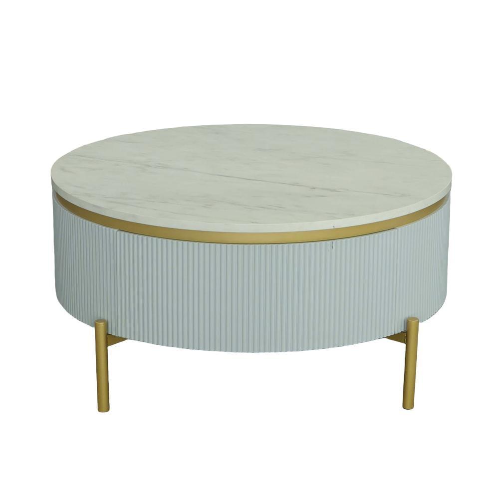 Deco Mist Gold & White Round Marble Cocktail Table with Storage