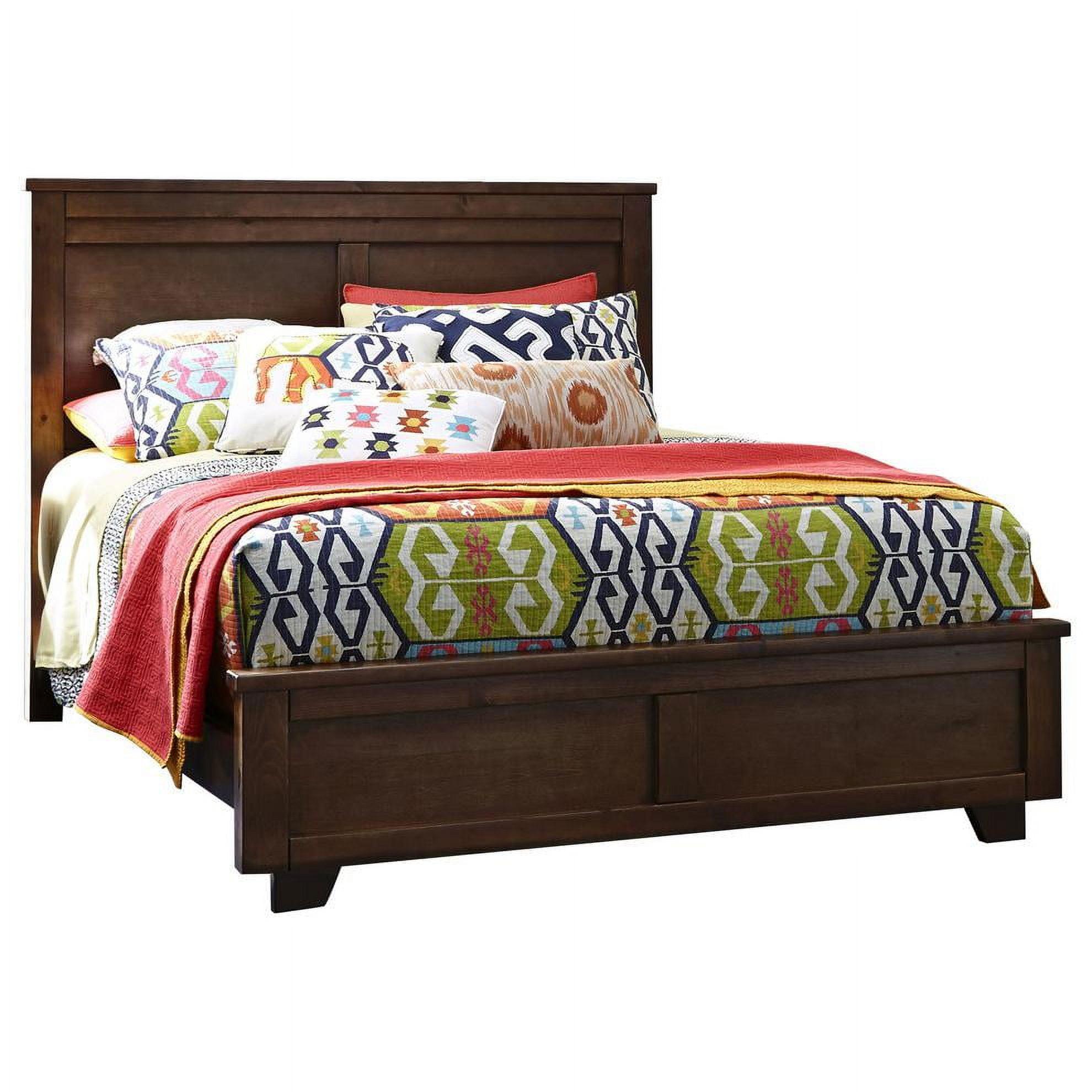 Espresso Pine King Panel Bed with Wood Headboard and Drawers