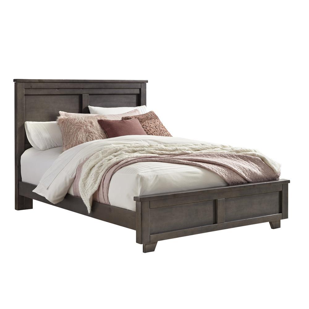 Storm Gray Pine Wood Upholstered Queen Panel Bed