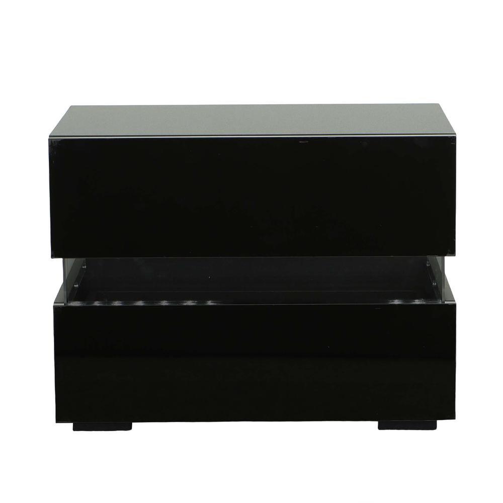 Black Transitional Nightstand with LED Lighting and 2 Drawers