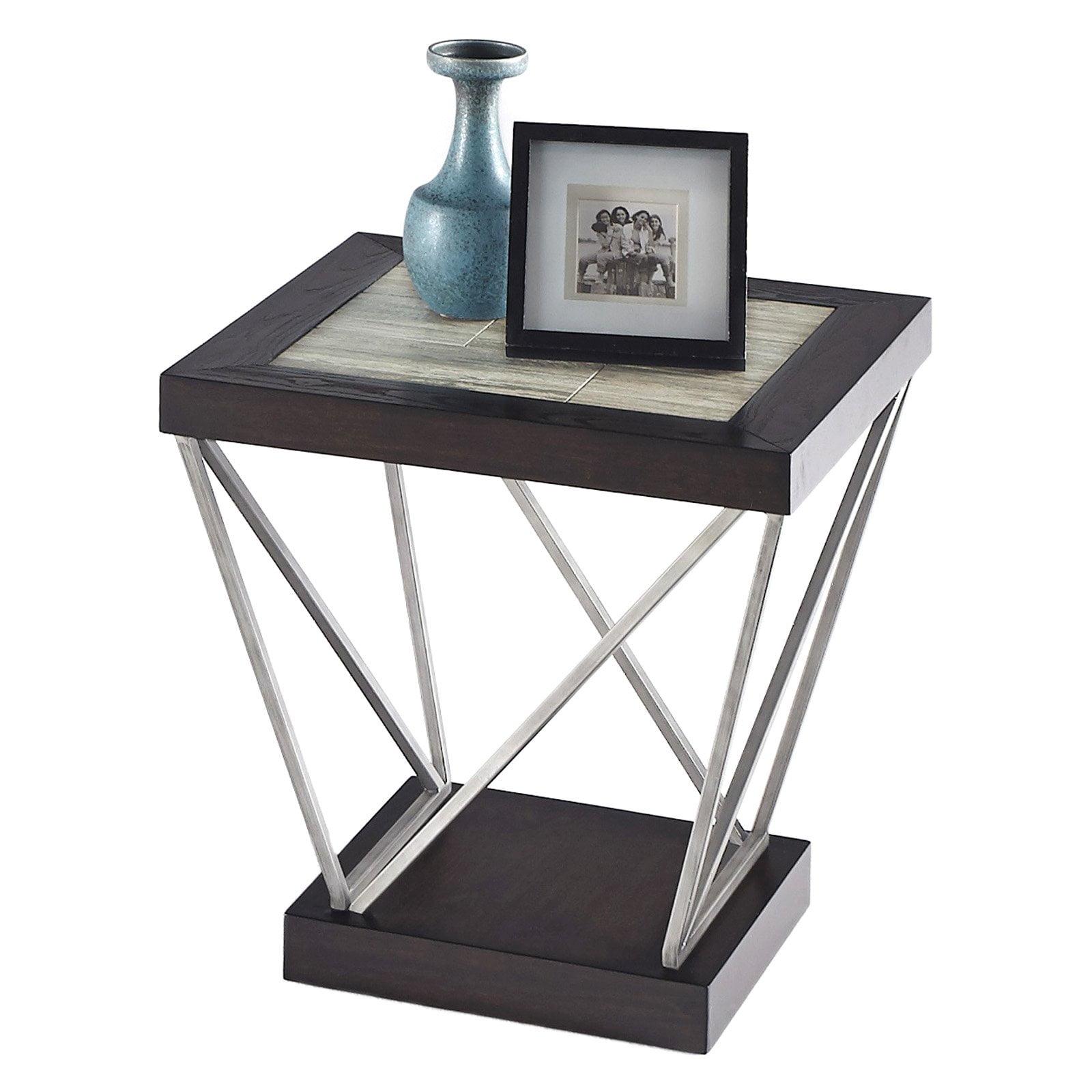 East Bay 24" Square Brown Metal End Table with Ceramic Tile