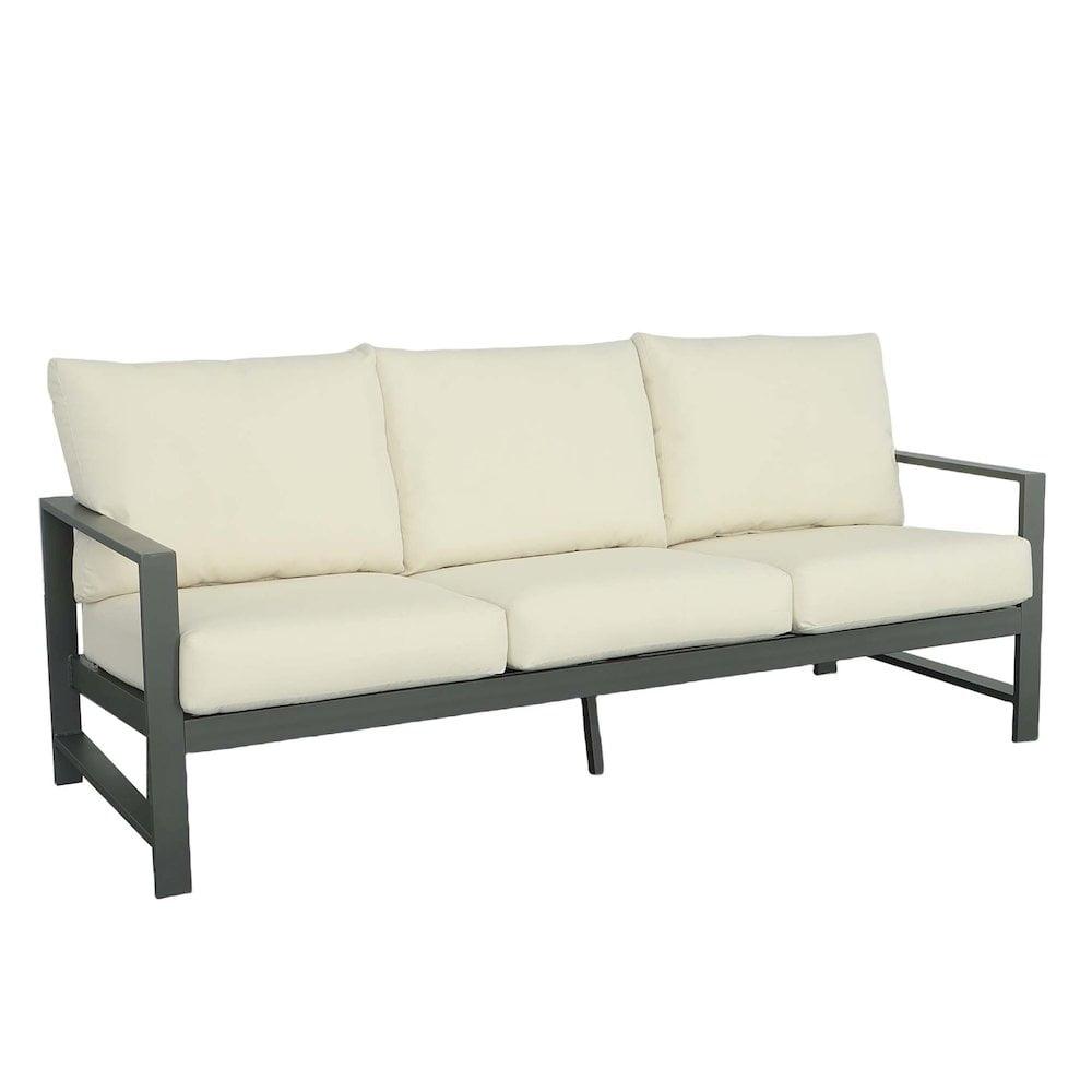 77'' Beige Metal Outdoor Patio Sofa with Cushions