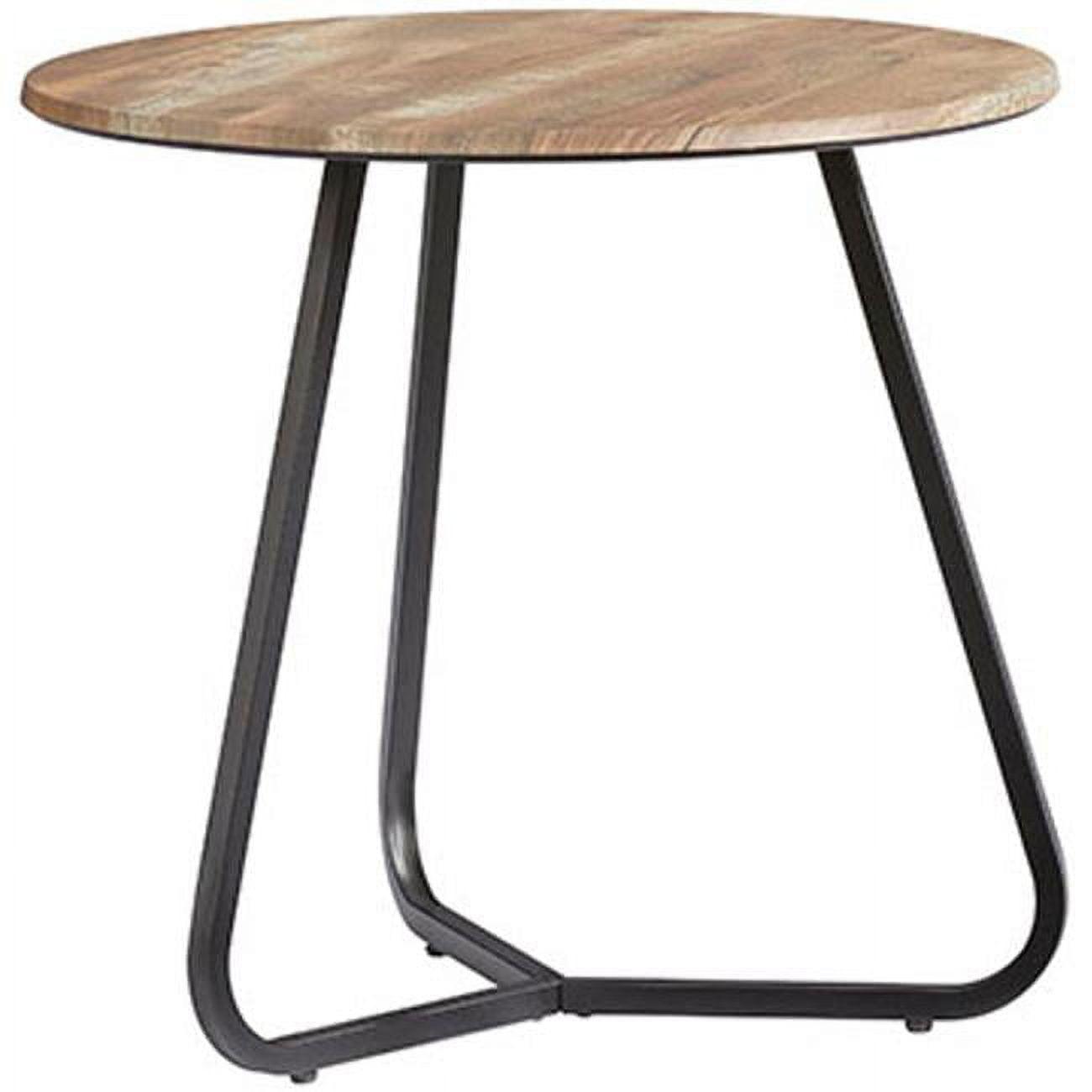 Finley 24" Round Beige and Brown Wood Metal End Table