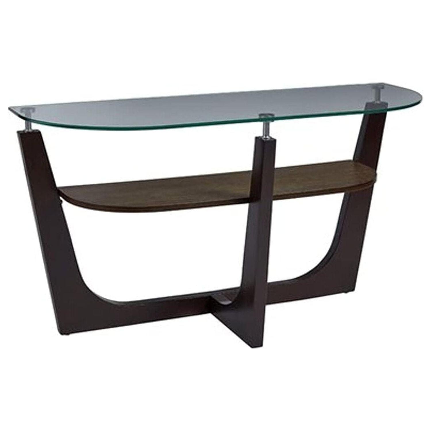 Espresso Glass Top Console Table with Storage Shelf