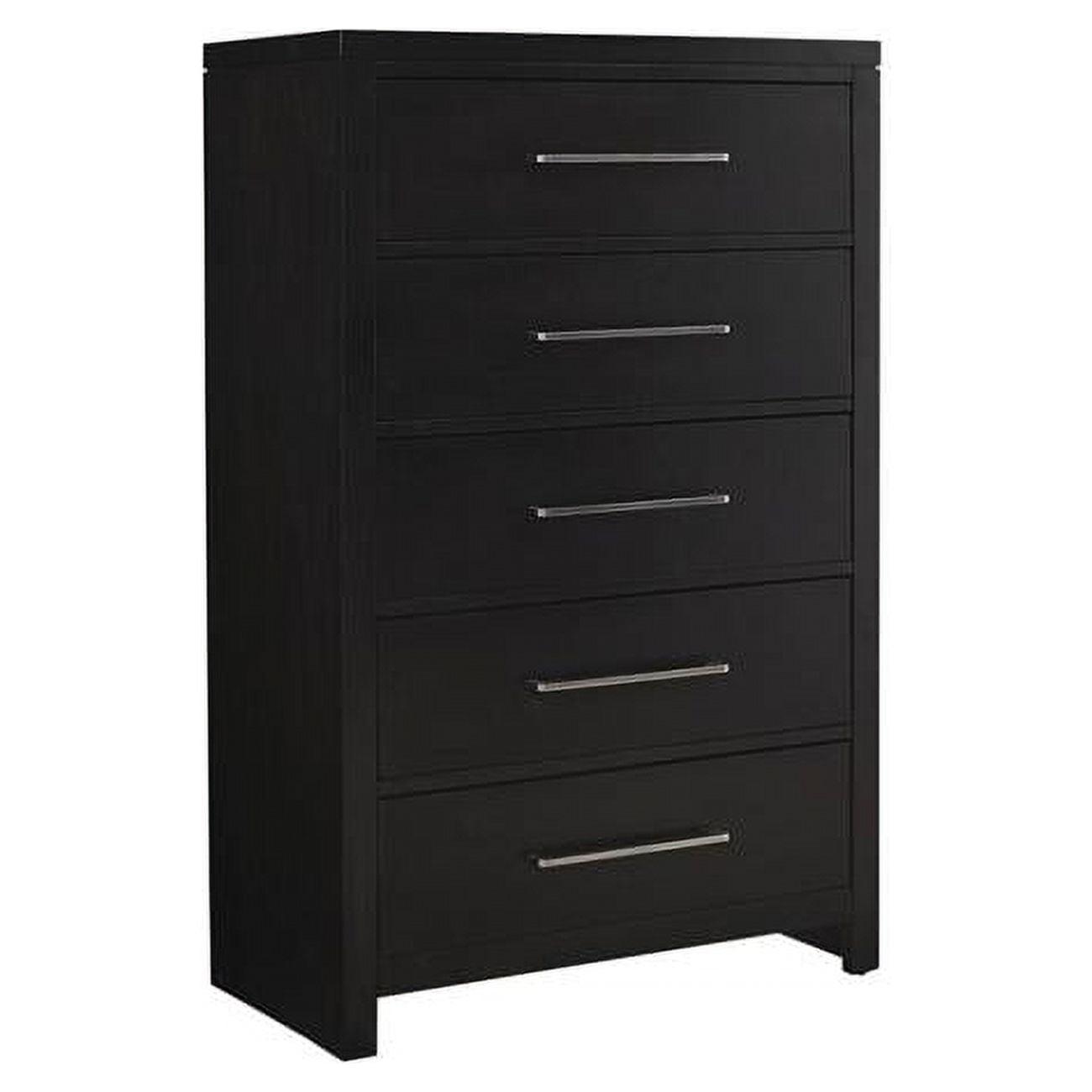 Midnight Black Contemporary 5-Drawer Chest with Nickel Pulls