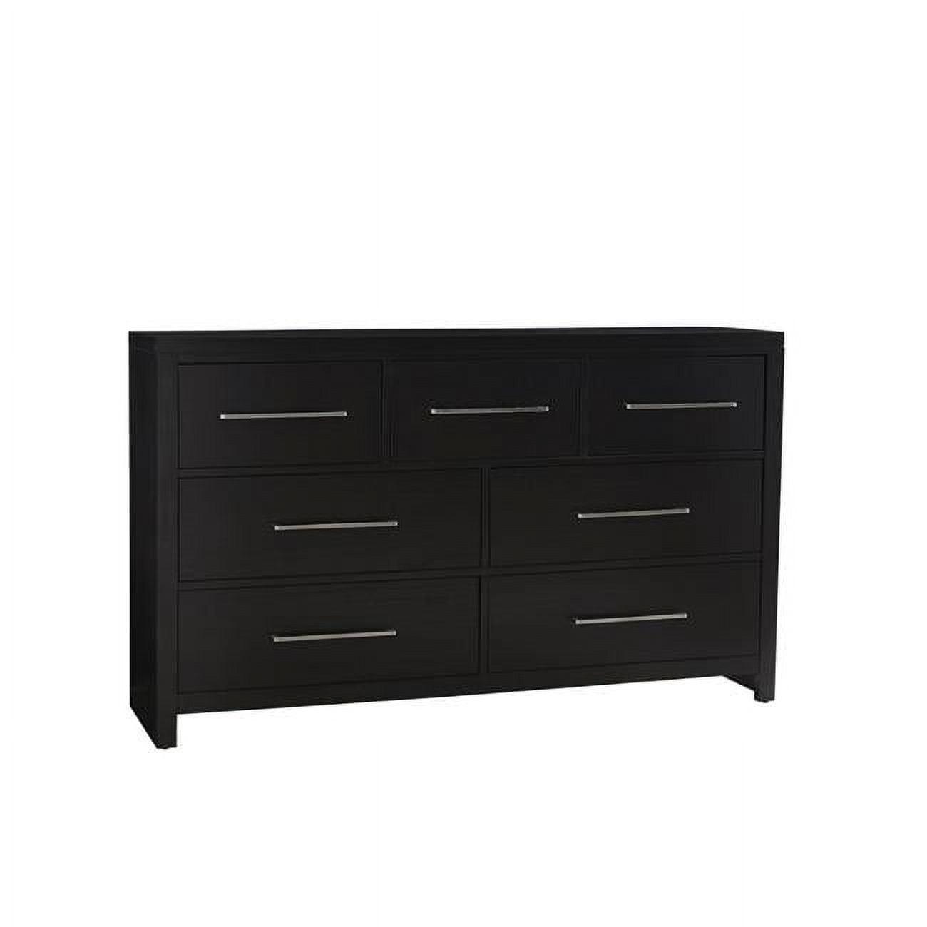 Midnight Black Horizontal 7-Drawer Dresser with Nickel Pulls