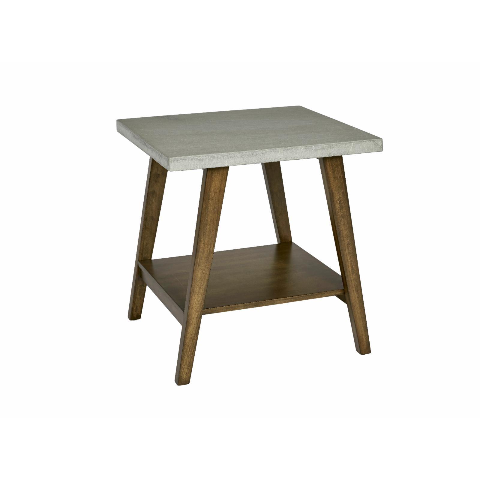 Transitional Auburn Wood & Concrete Gray Square End Table