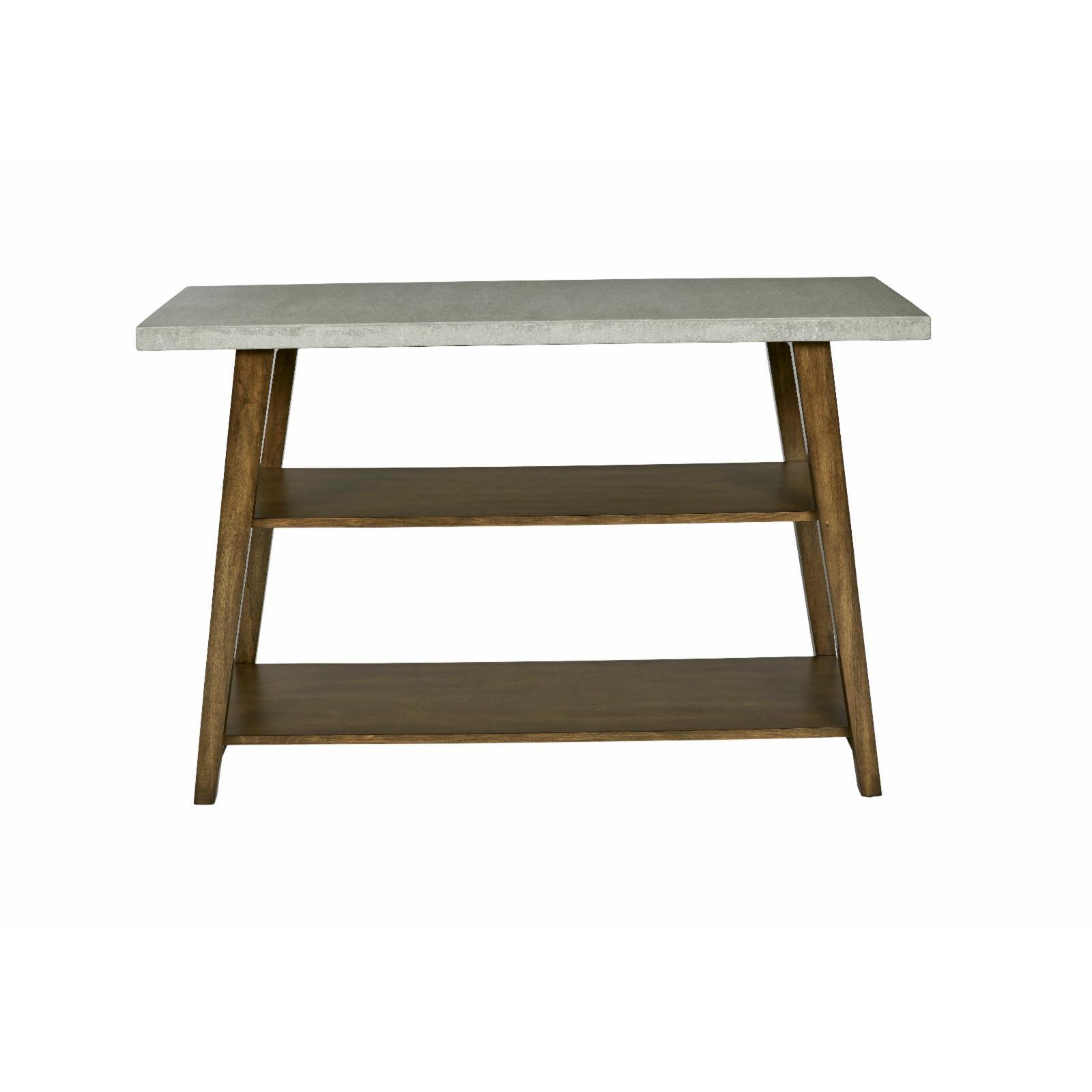 Concrete Gray and Auburn Wood Rectangular Console Table with Storage