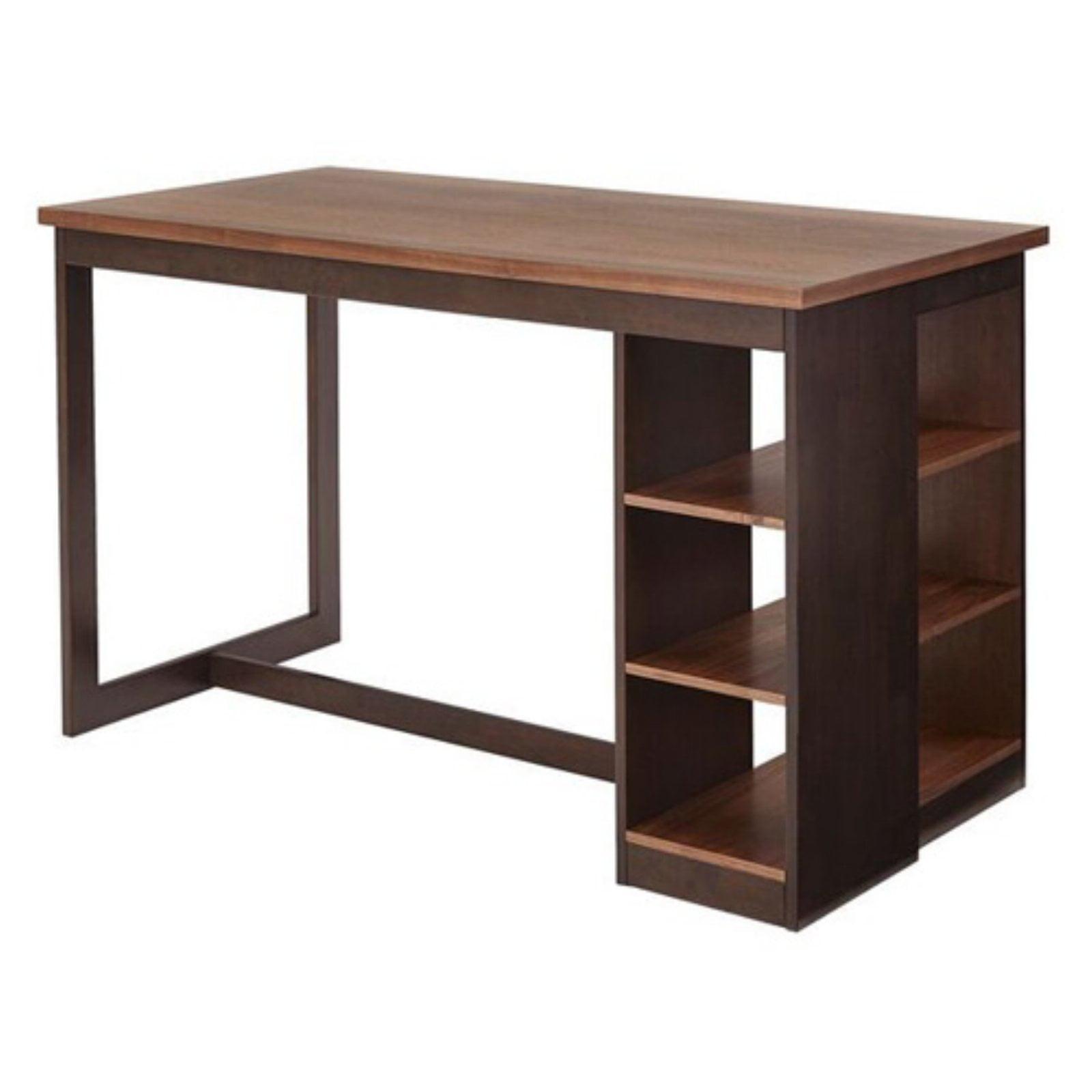 Transitional Walnut Brown Counter Height Storage Table with Adjustable Shelves