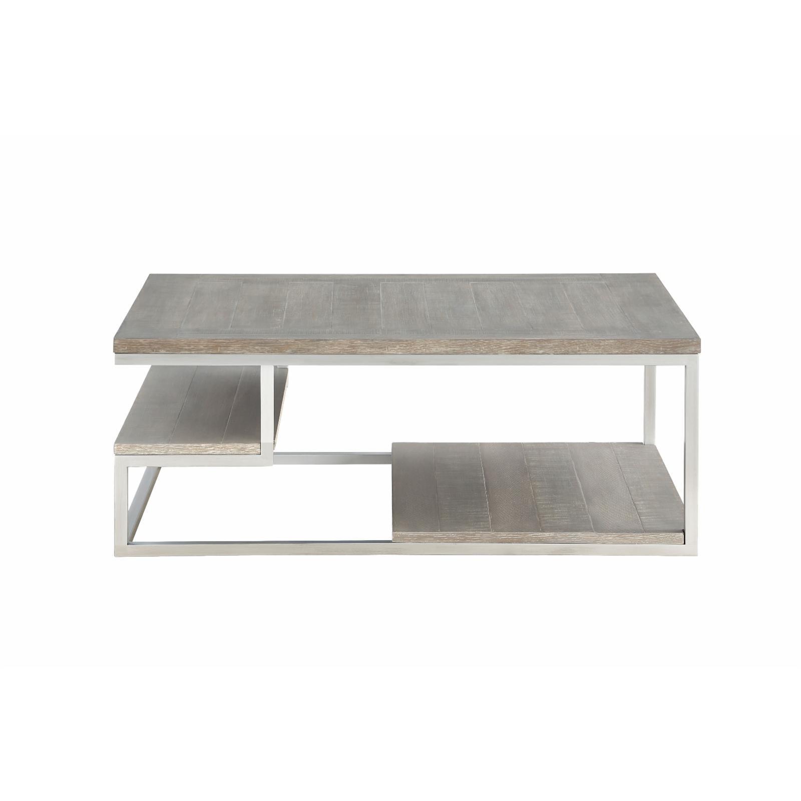 Musk Gray Transitional Rectangular Coffee Table with Brushed Nickel Base