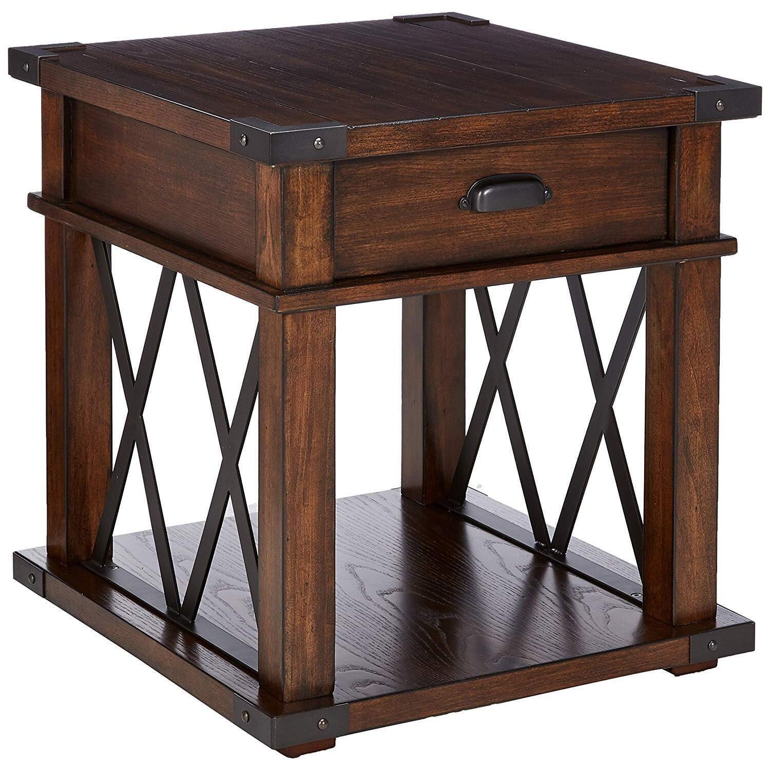 Progressive Furniture Landmark Rectangular Wood End Table in Walnut Brown