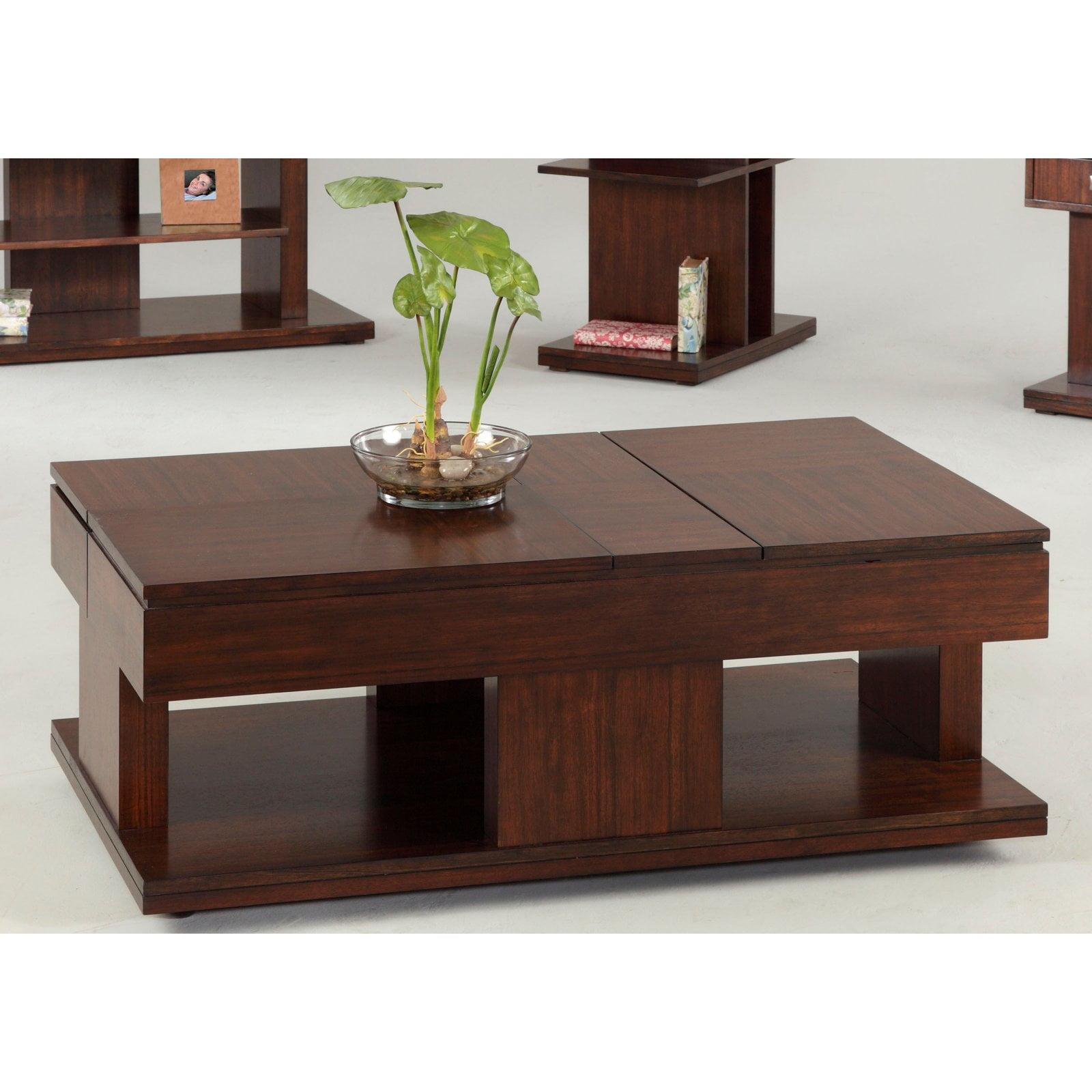 Mozambique Brown Wood Rectangular Lift-Top Coffee Table with Storage