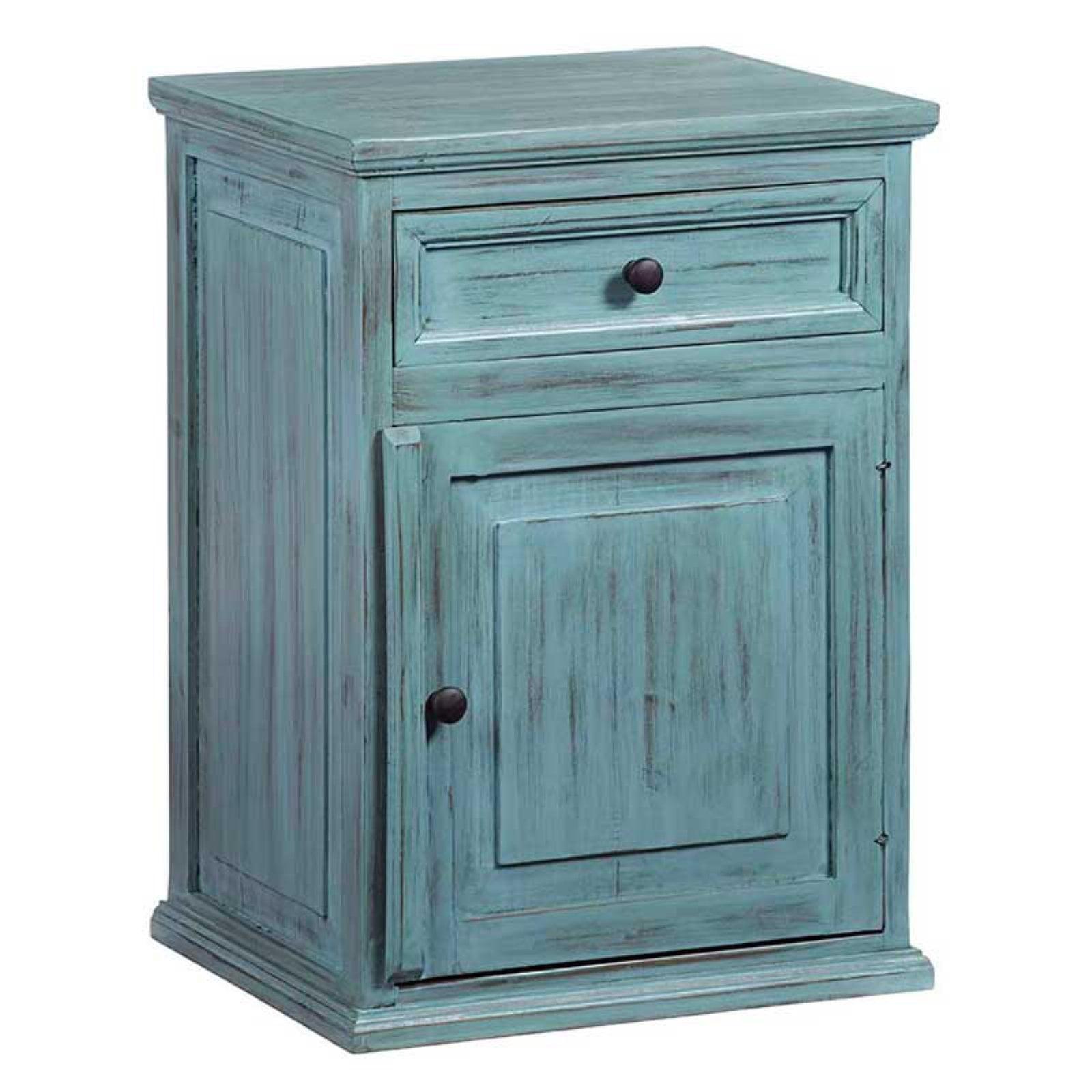 Transitional Antique Turquoise 1-Drawer Pine Nightstand