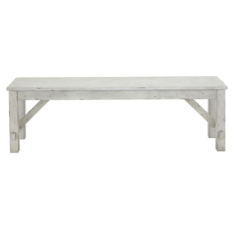 Oyster White and Gray 60" Rubberwood Dining Bench