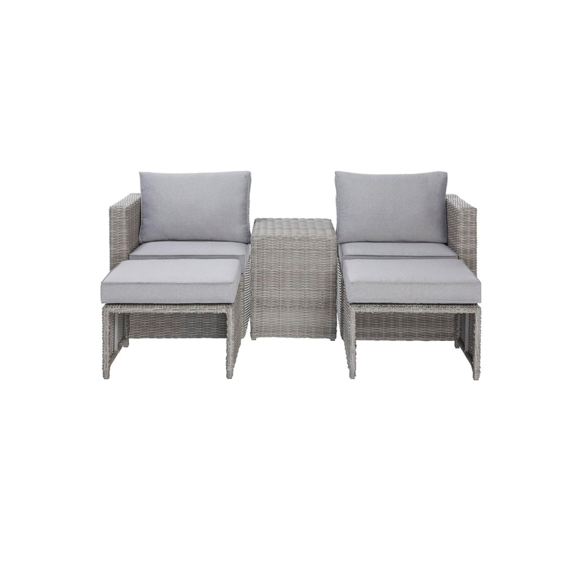 Gray Wicker 5-Piece Outdoor Seating Set with Cushions