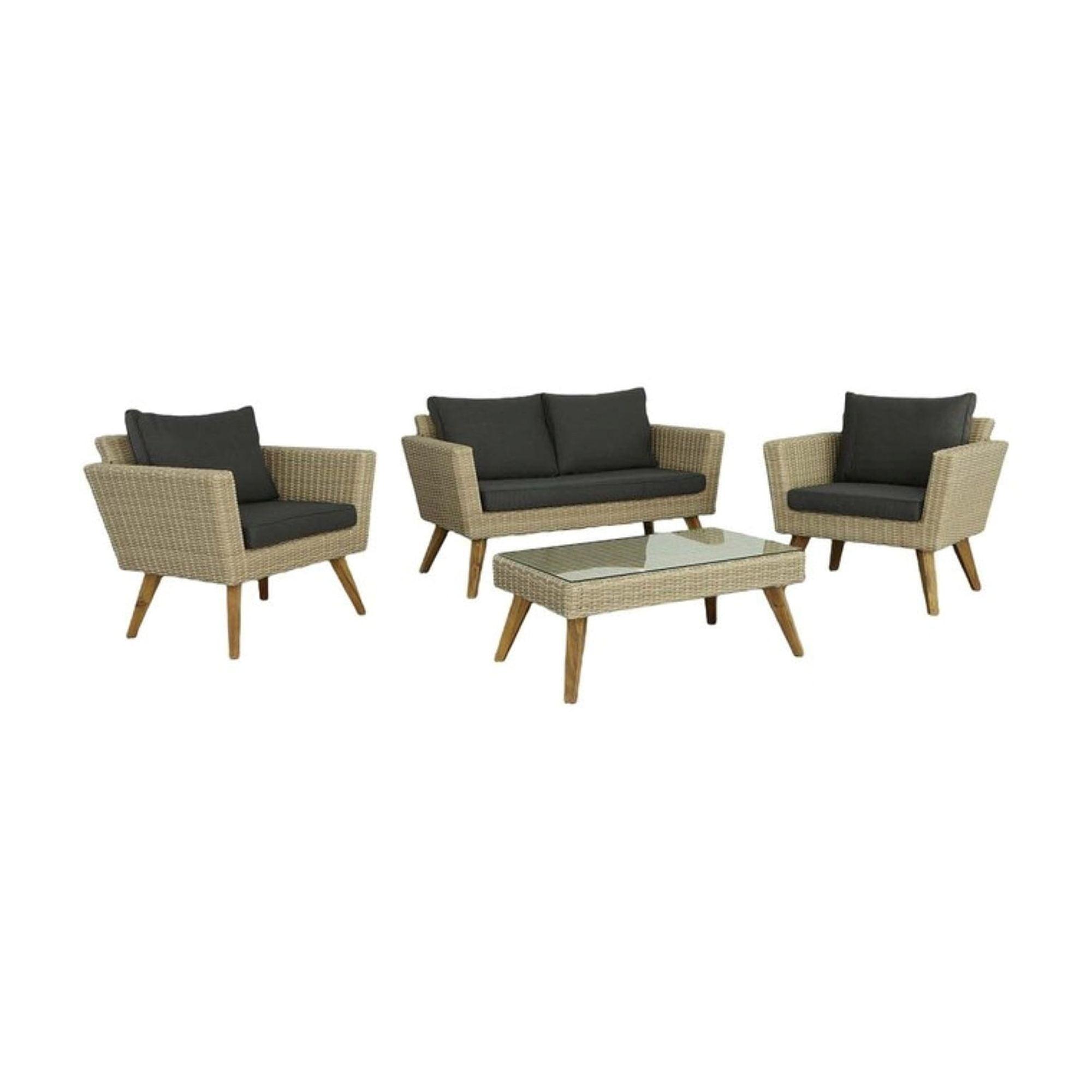 Beige and Gray Wicker 4-Piece Outdoor Seating Set with Cushions