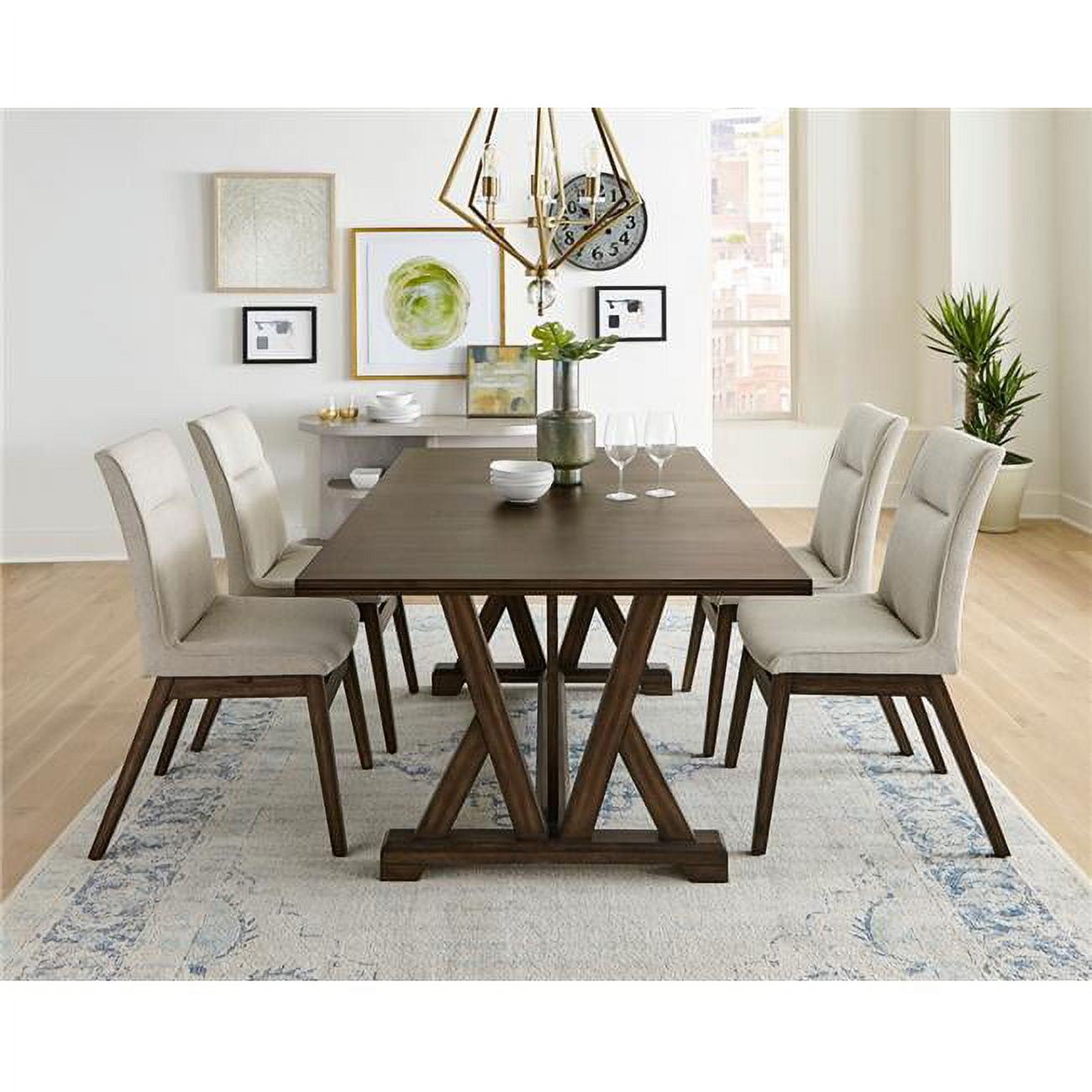 Walnut Brown Rectangular Wood Dining Table for Six