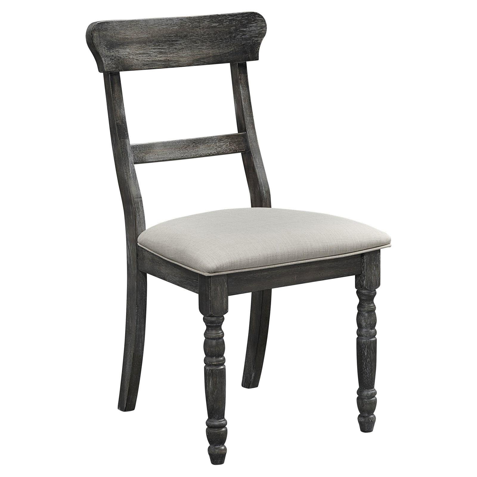 Transitional Gray Linen Upholstered Ladderback Side Chair