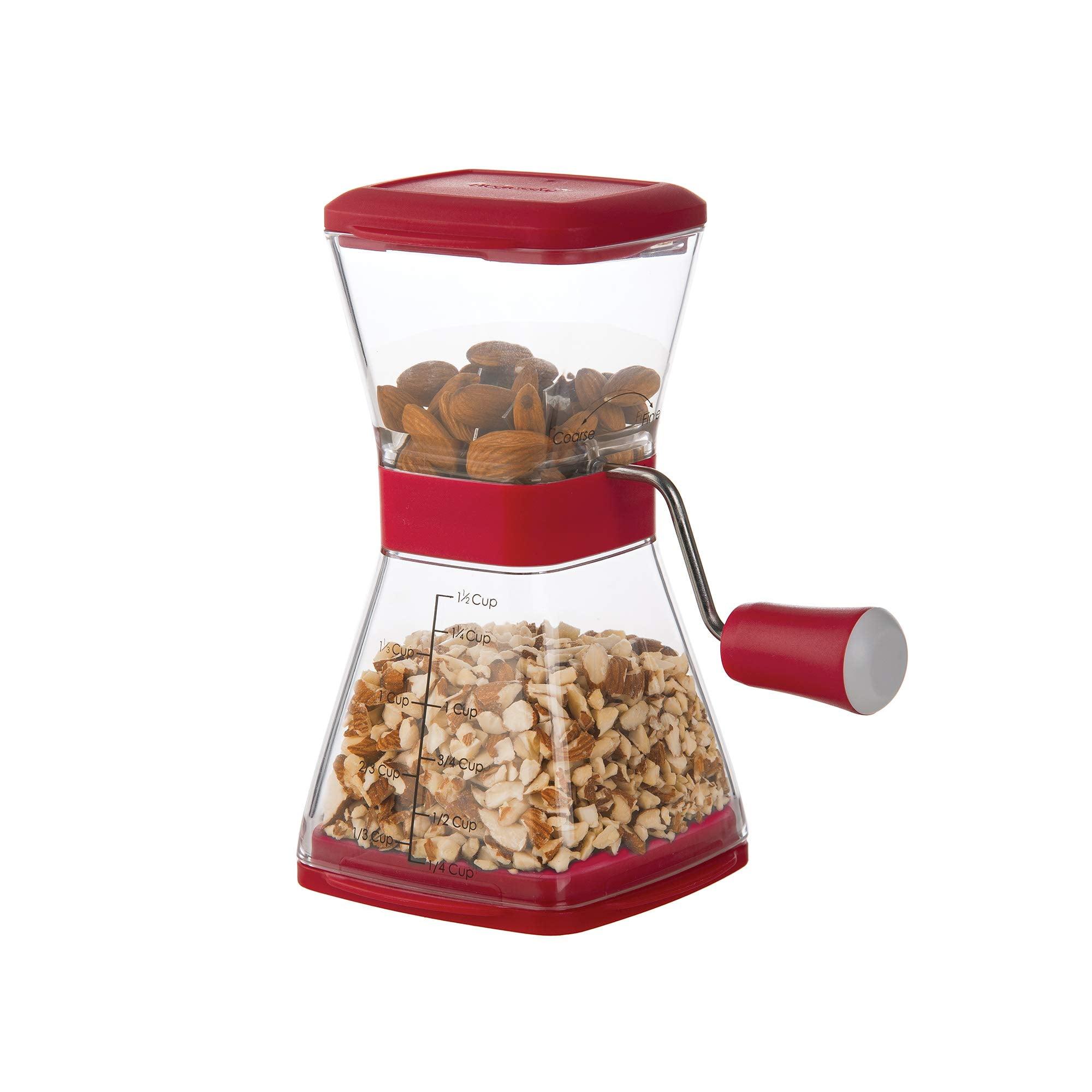 Red Manual Nut Chopper with Clear Base