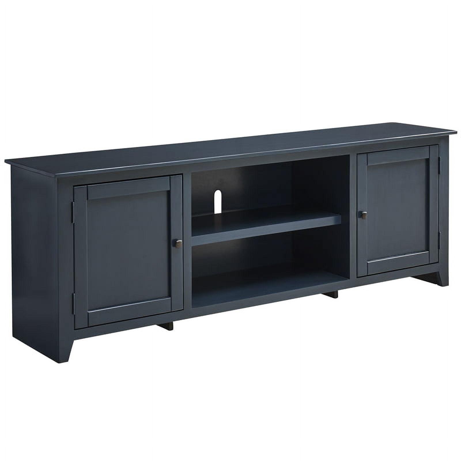 Navy Blue 80" Pine Wood TV Console with Cabinets