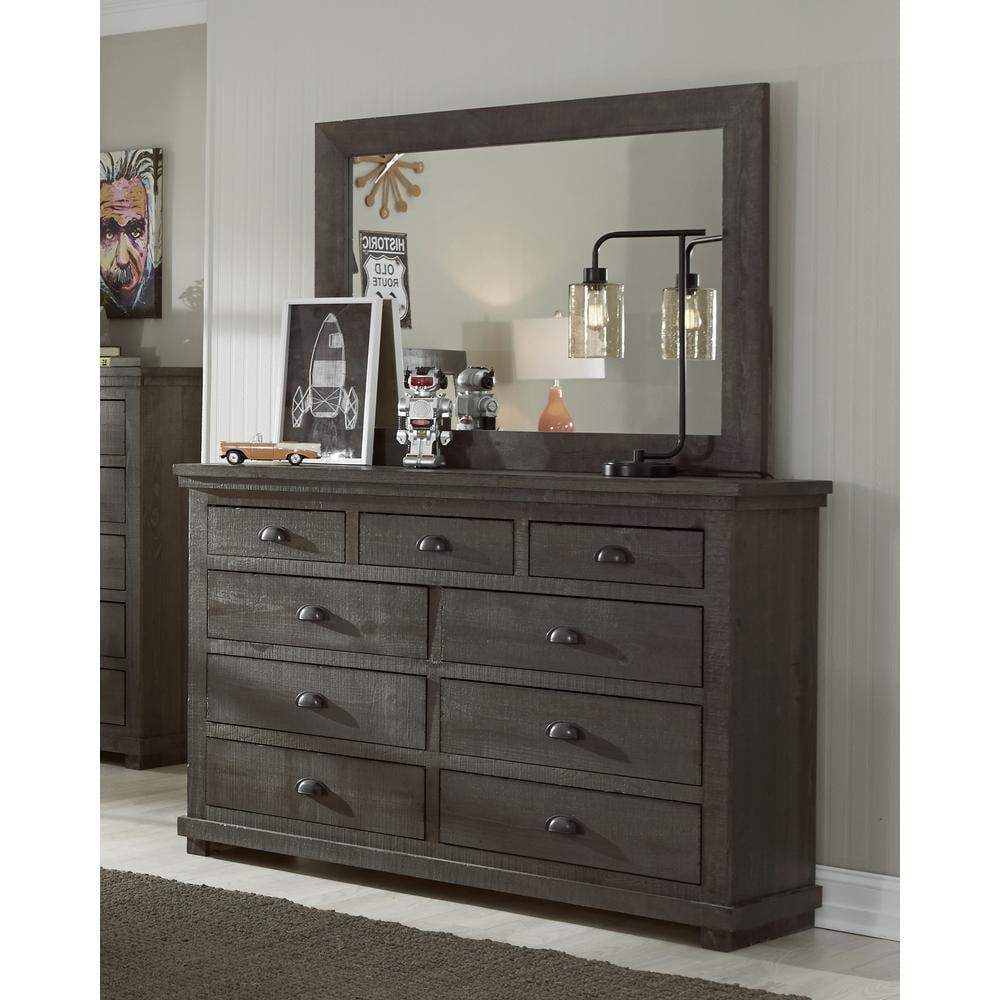 Gray Farmhouse Pine Dresser with Mirror and Soft Close Drawers