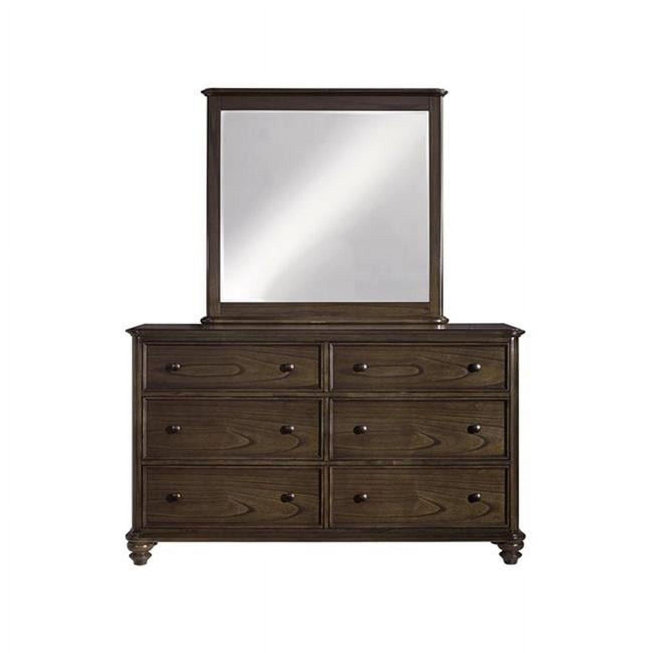 Aged Oak Brown 6-Drawer Dresser with Mirror