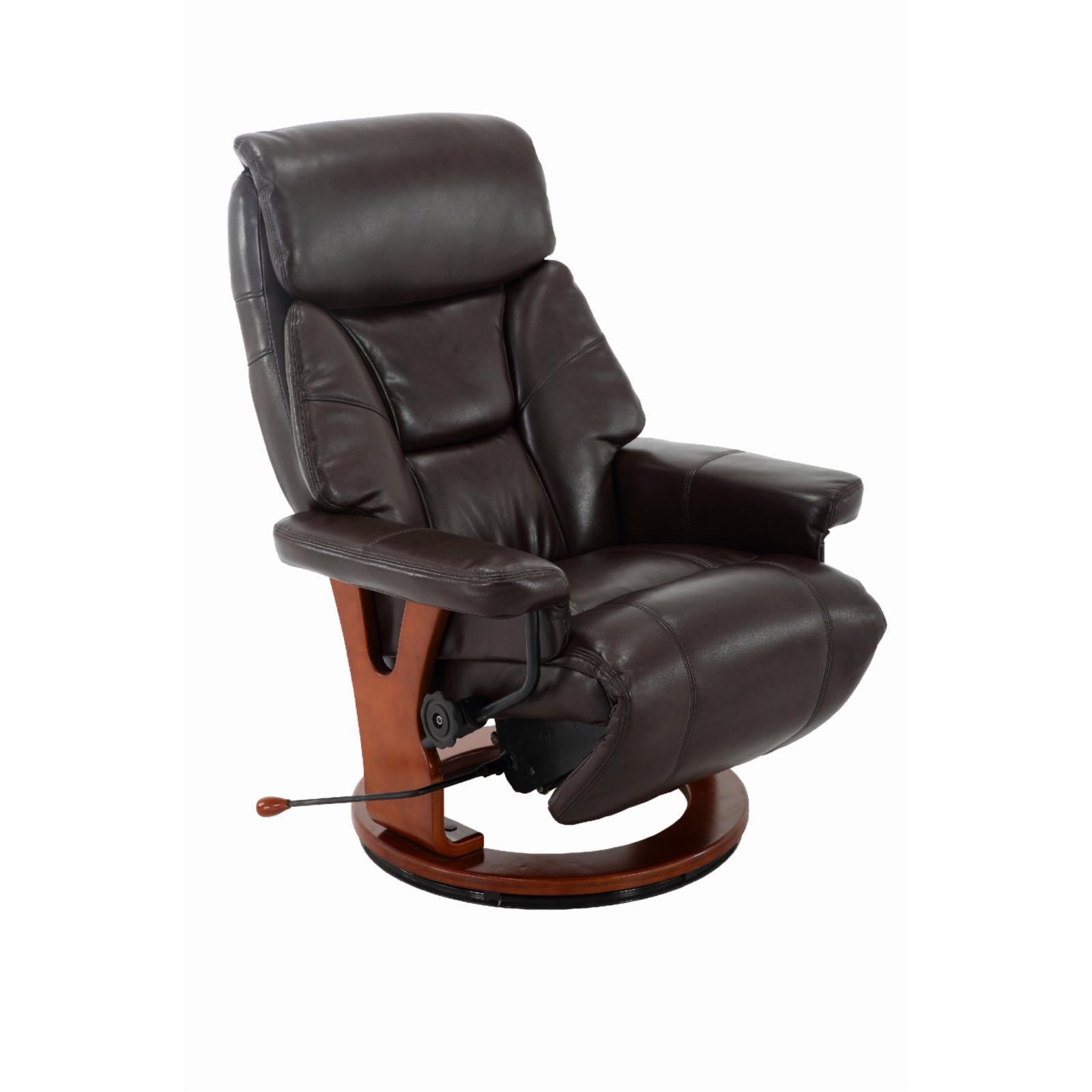 Angus Brown Leather Swivel Recliner with Wood Base