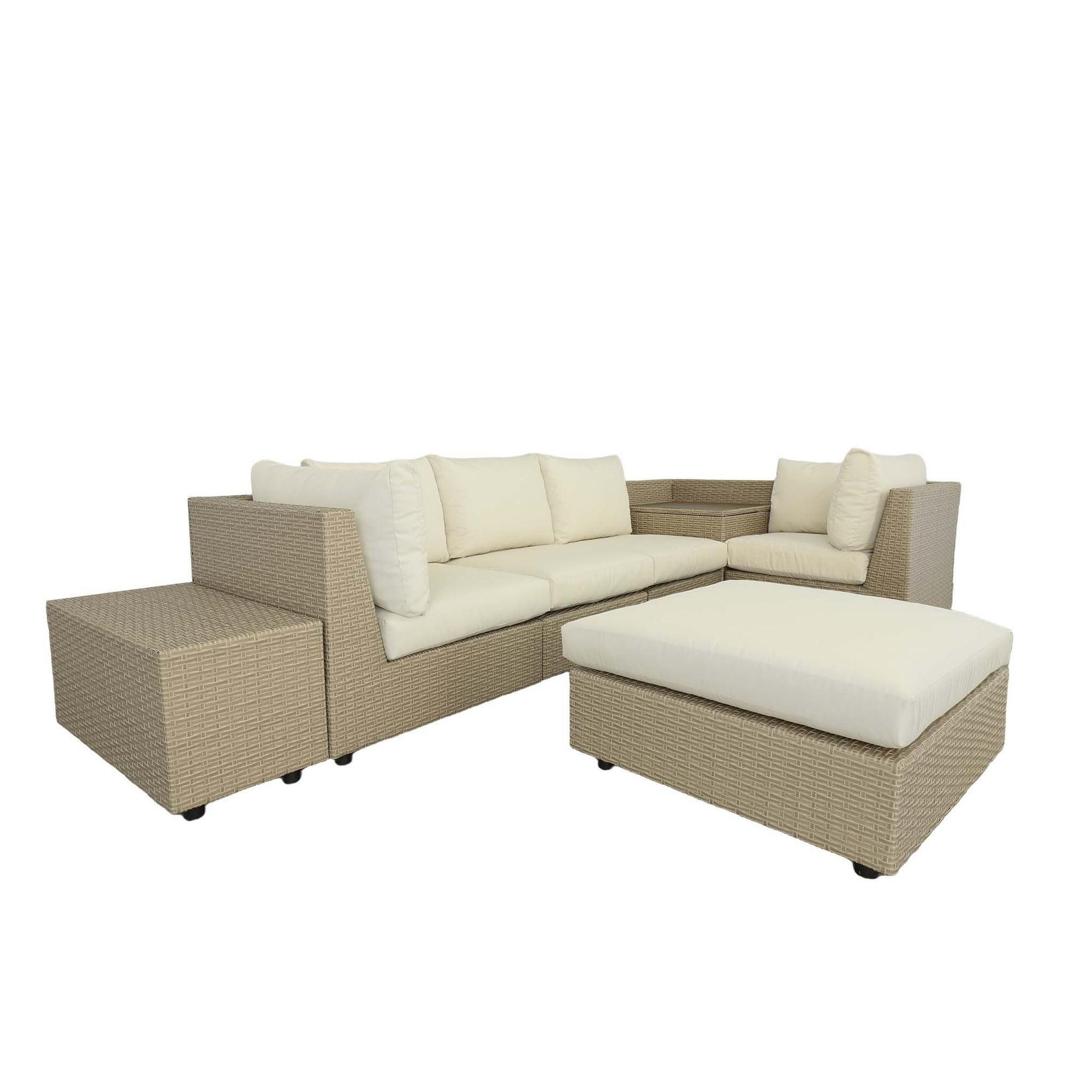 Transitional Brown Resin Wicker Outdoor Seating Set with Cushions