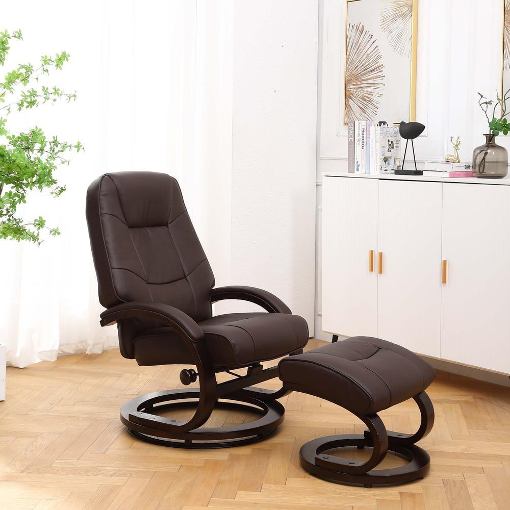 Progressive Furniture Sundsvall Faux Leather Recliner and Ottoman in Brown